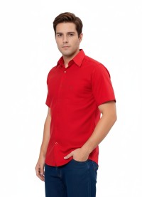 Camisa social vermelha de tricoline manga curta