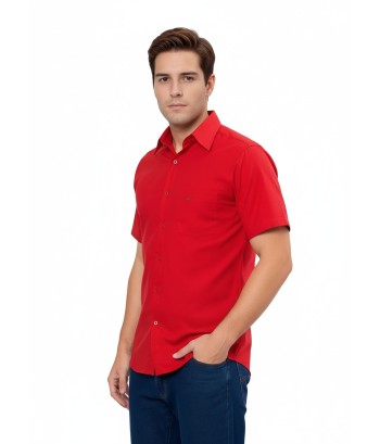 Camisa social vermelha de tricoline manga curta