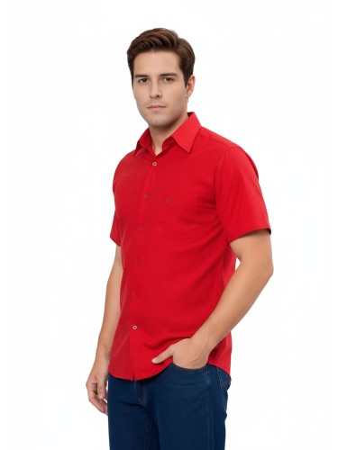 Camisa social vermelha de tricoline manga curta