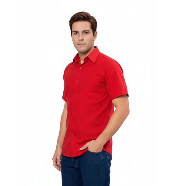 Camisa social vermelha de tricoline manga curta