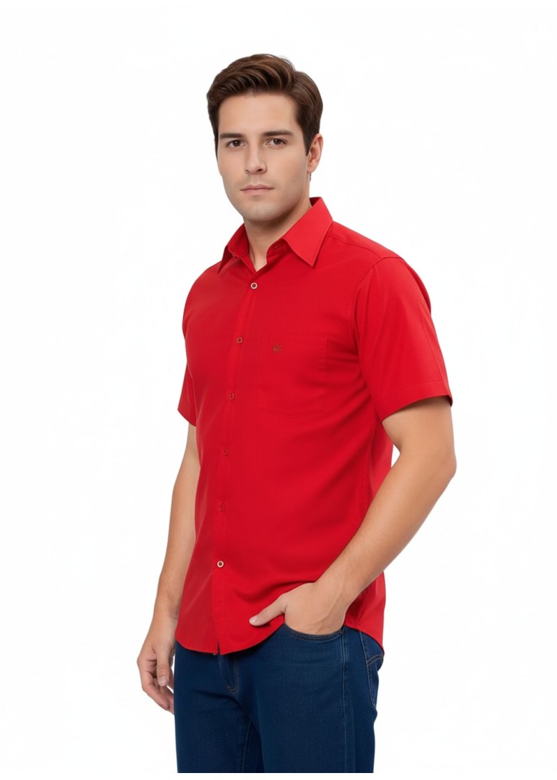 Camisa social vermelha de tricoline manga curta