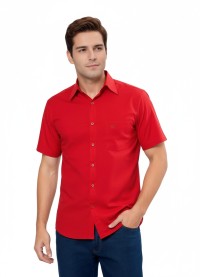 Camisa social vermelha de tricoline manga curta