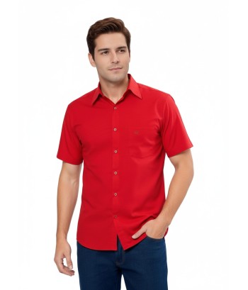 Camisa social vermelha de tricoline manga curta