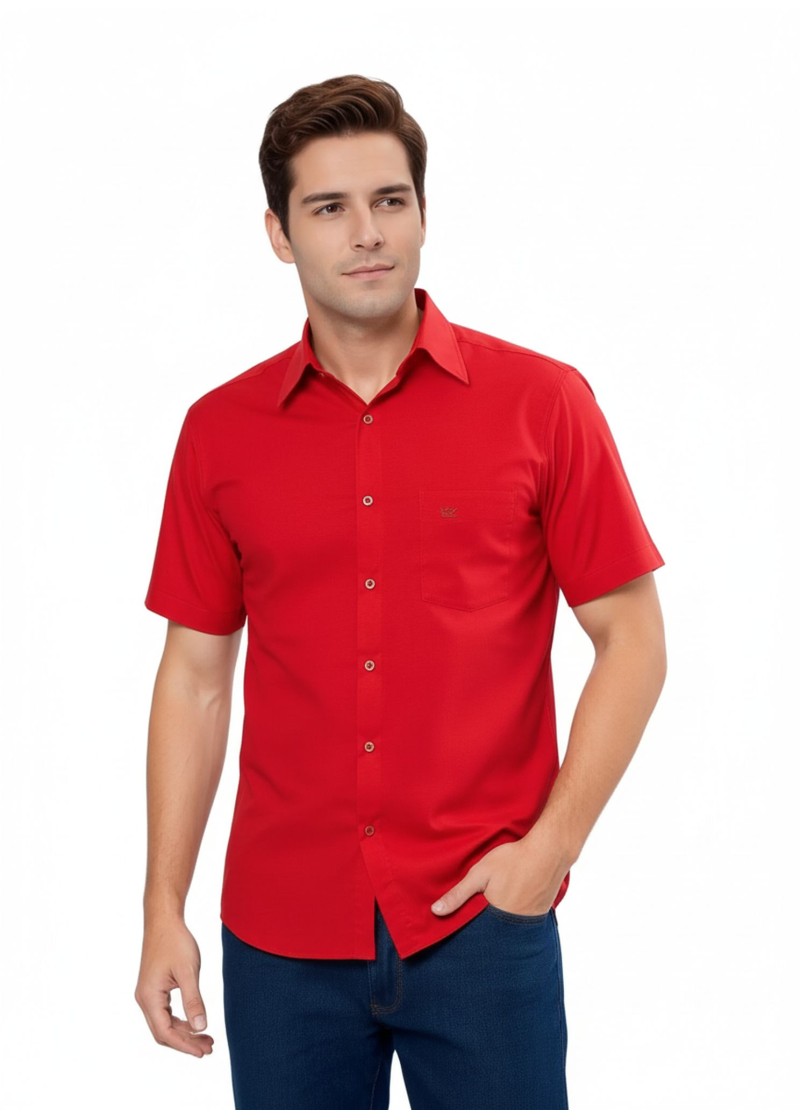 Camisa social vermelha de tricoline manga curta