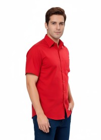 Camisa social vermelha de tricoline manga curta