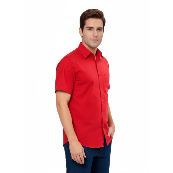 Camisa social vermelha de tricoline manga curta