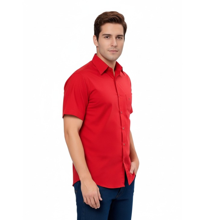 Camisa social vermelha de tricoline manga curta