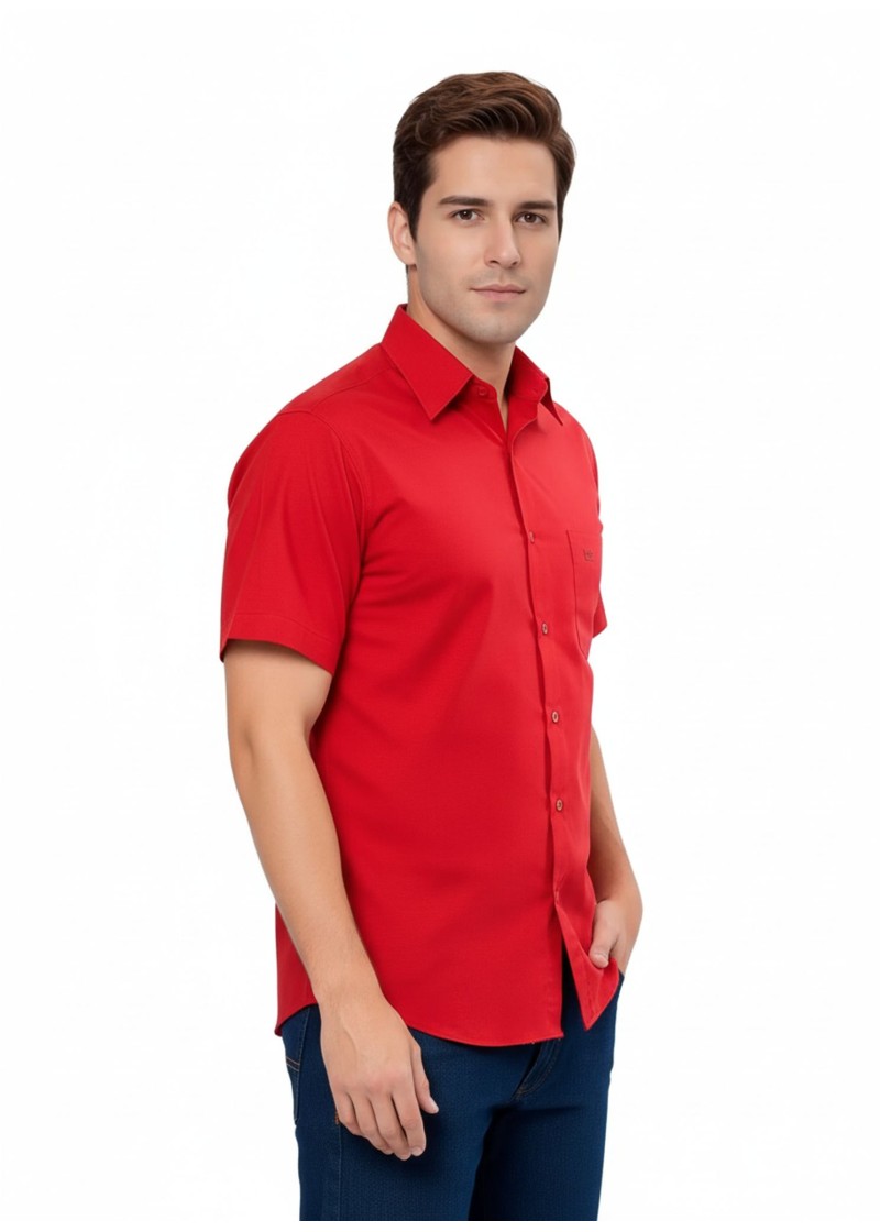 Camisa social vermelha de tricoline manga curta