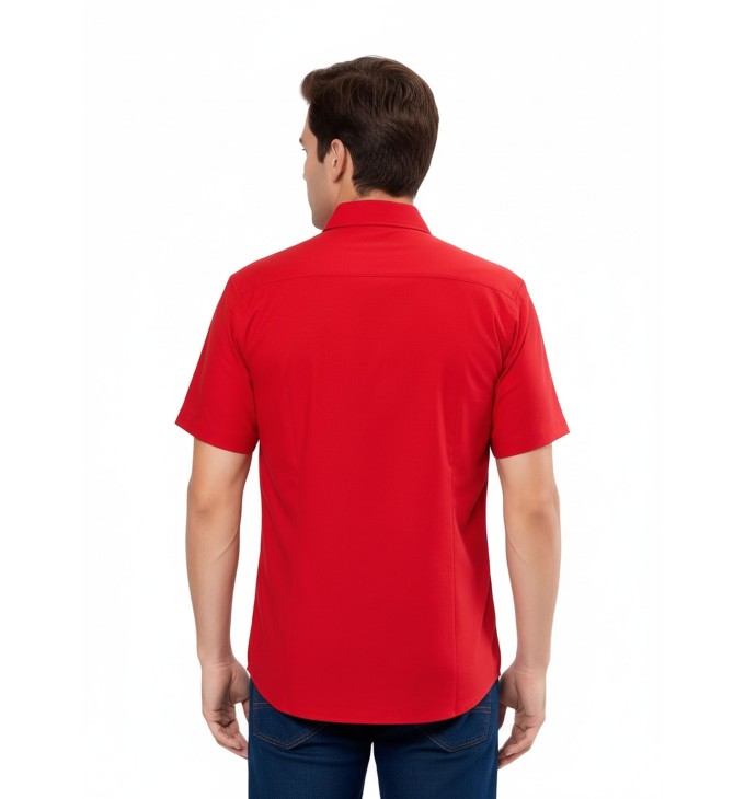 Camisa social vermelha de tricoline manga curta