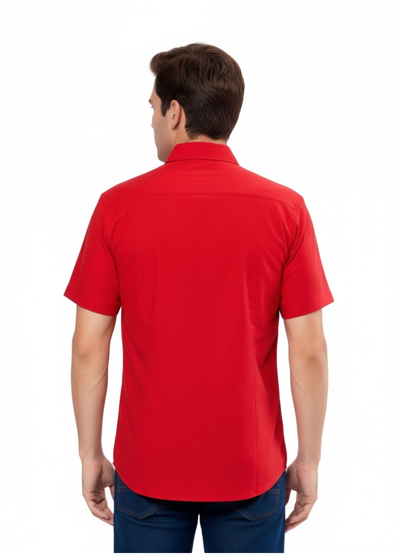 Camisa social vermelha de tricoline manga curta