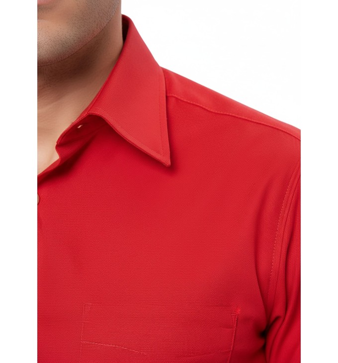 Camisa social vermelha de tricoline manga curta