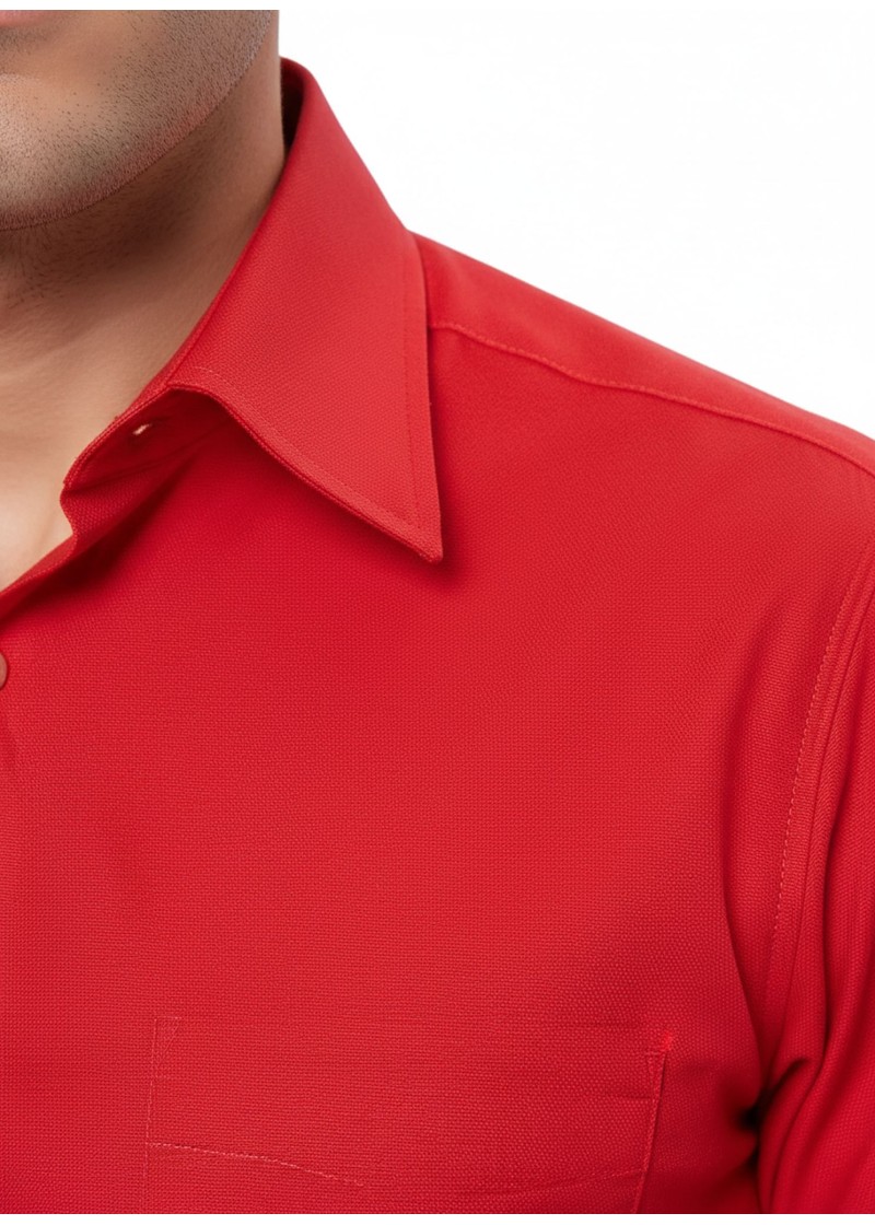 Camisa social vermelha de tricoline manga curta