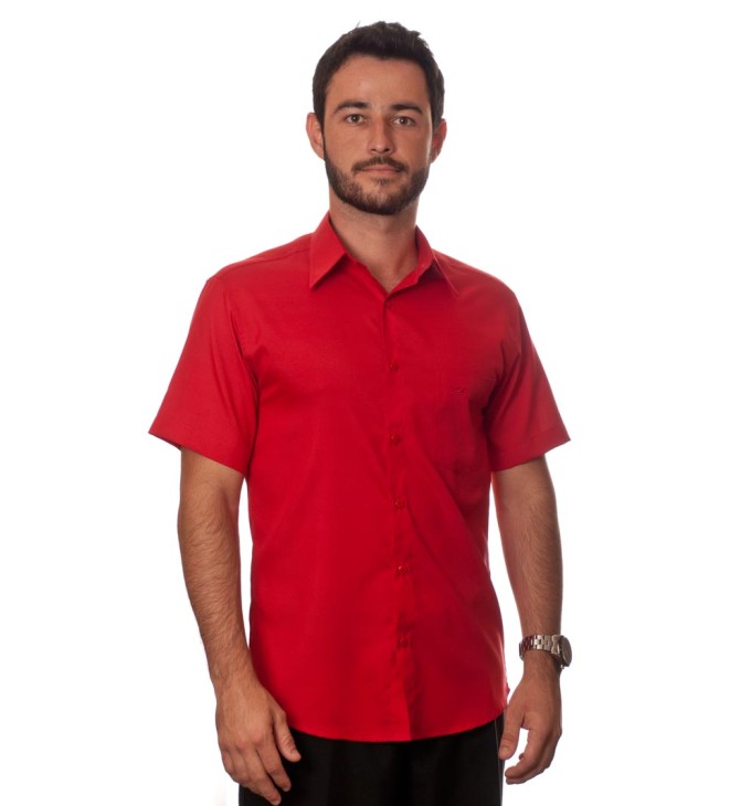 Camisa social vermelha de tricoline manga curta Camisa social vermelha de tricoline manga curta