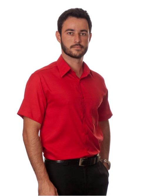 Camisa social vermelha de tricoline manga curta