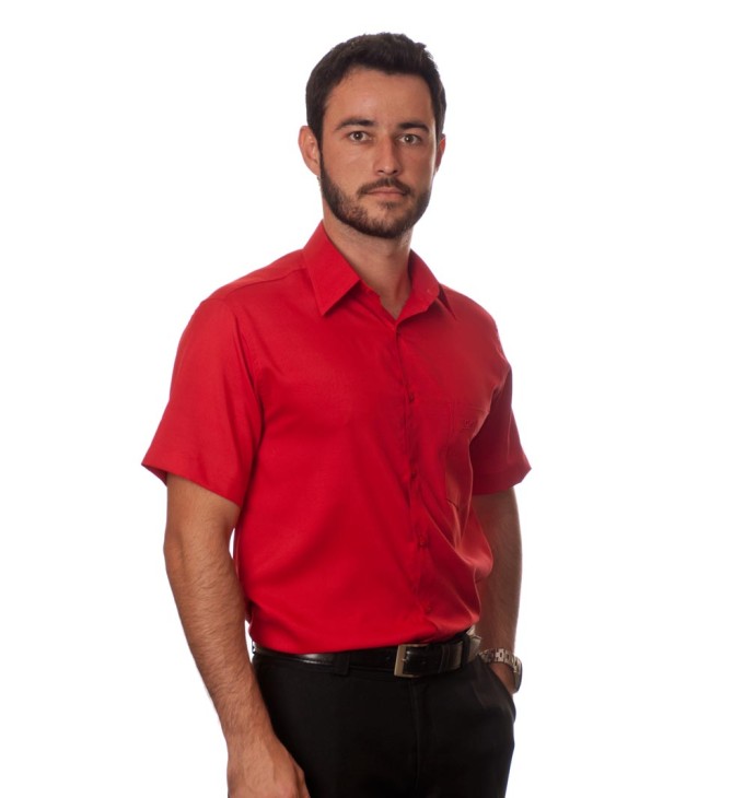 Camisa social vermelha de tricoline manga curta Camisa social vermelha de tricoline manga curta