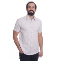 Camisa social cinza clara masculina de tricoline manga curta