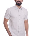 Camisa social cinza clara masculina de tricoline manga curta