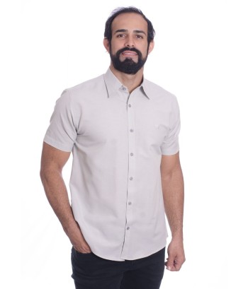 Camisa social cinza clara masculina de tricoline manga curta