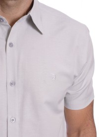 Camisa social cinza clara masculina de tricoline manga curta