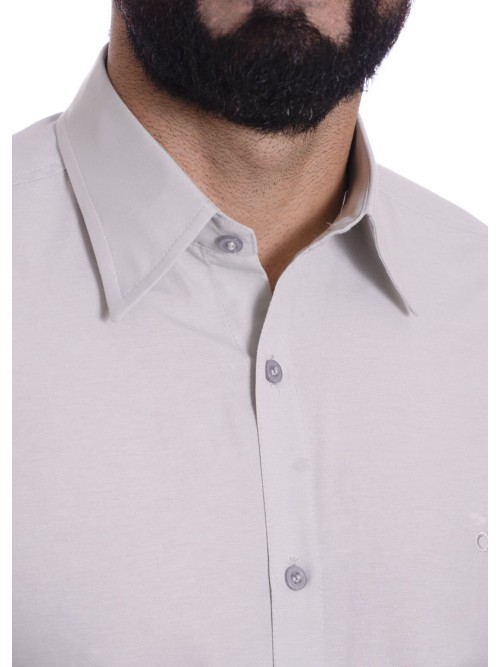 Camisa social cinza clara masculina de tricoline manga curta