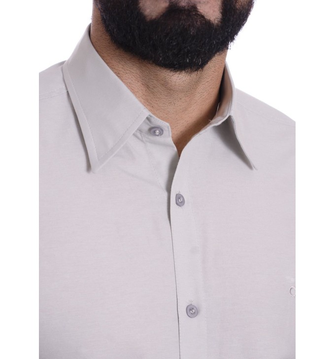 Camisa social cinza clara masculina de tricoline manga curta Camisa social cinza clara masculina de tricoline manga curta