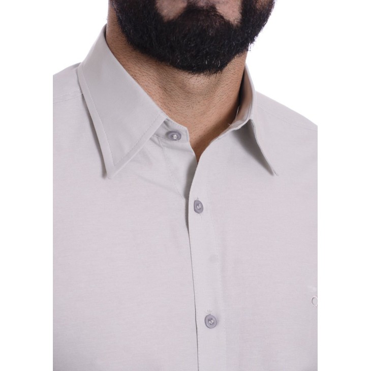 Camisa social cinza clara masculina de tricoline manga curta