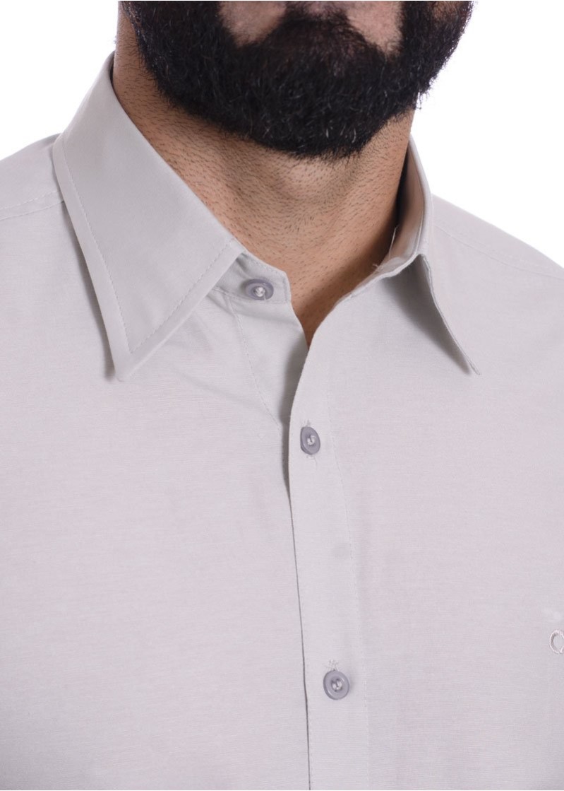 Camisa social cinza clara masculina de tricoline manga curta