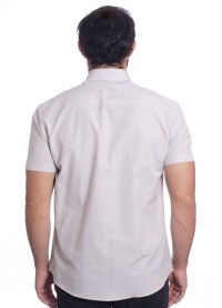 Camisa social cinza clara masculina de tricoline manga curta