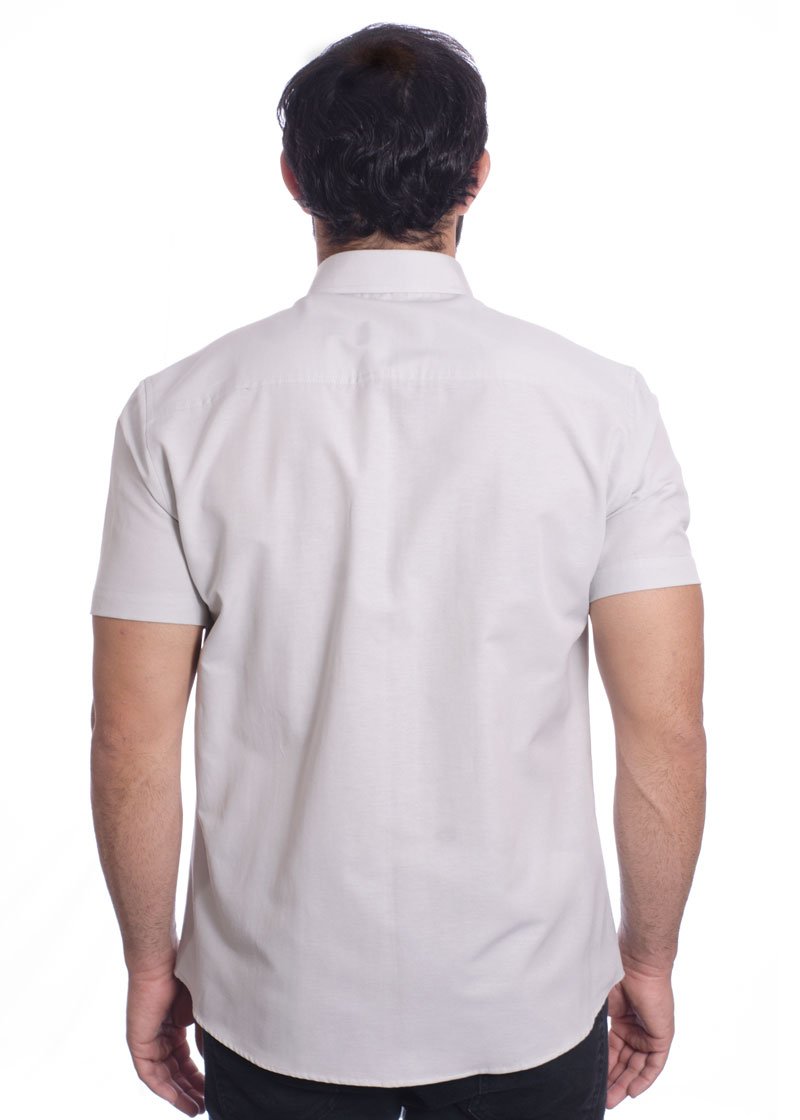 Camisa social cinza clara masculina de tricoline manga curta