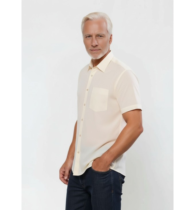 Camisa social pérola masculina de tricoline manga curta