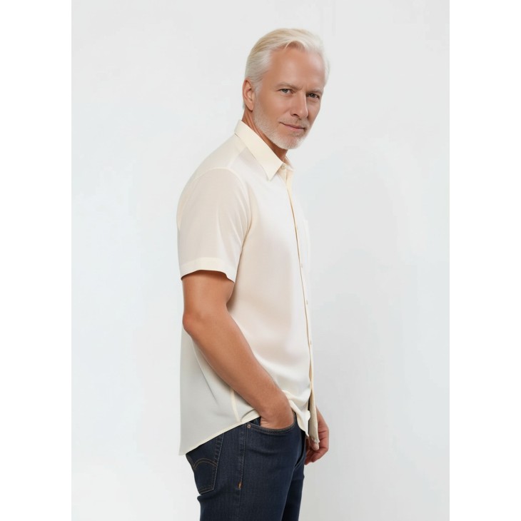 Camisa social pérola masculina de tricoline manga curta