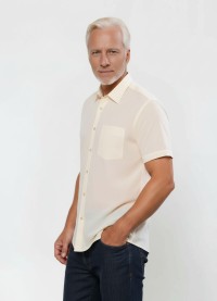 Camisa social pérola masculina de tricoline manga curta