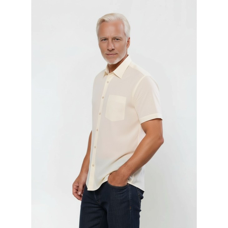 Camisa social pérola masculina de tricoline manga curta