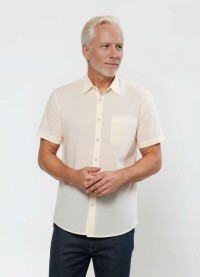 Camisa social pérola masculina de tricoline manga curta