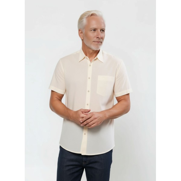 Camisa social pérola masculina de tricoline manga curta