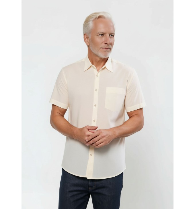 Camisa social pérola masculina de tricoline manga curta