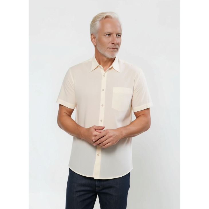 Camisa social pérola masculina de tricoline manga curta