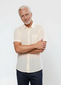Camisa social pérola masculina de tricoline manga curta