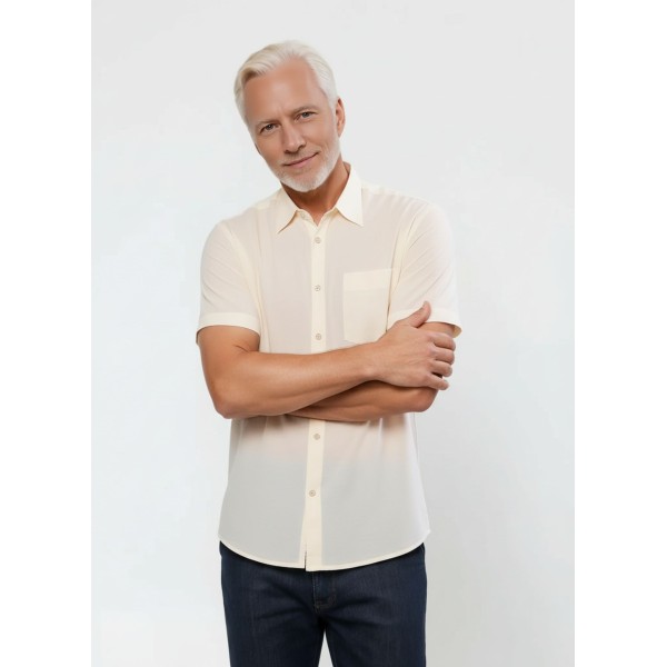 Camisa social pérola masculina de tricoline manga curta