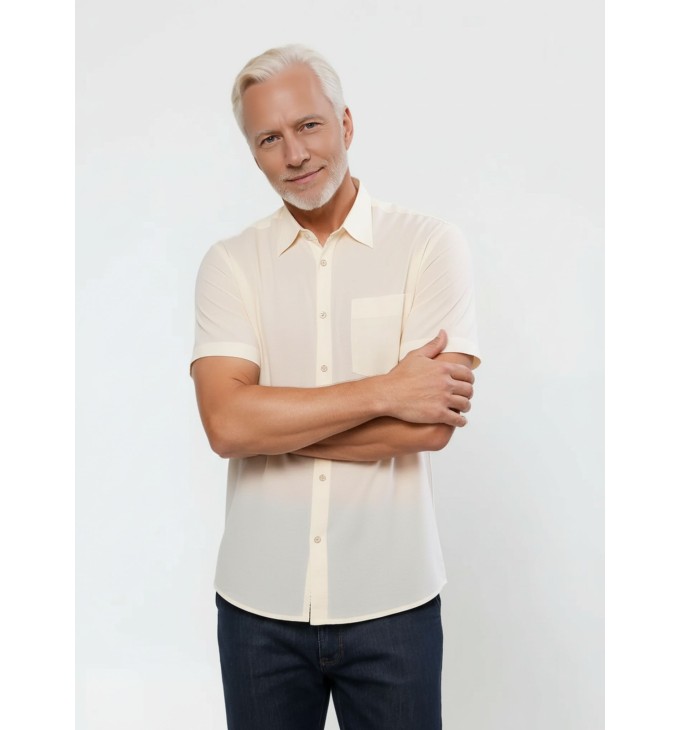 Camisa social pérola masculina de tricoline manga curta