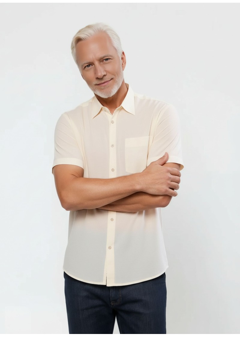 Camisa social pérola masculina de tricoline manga curta