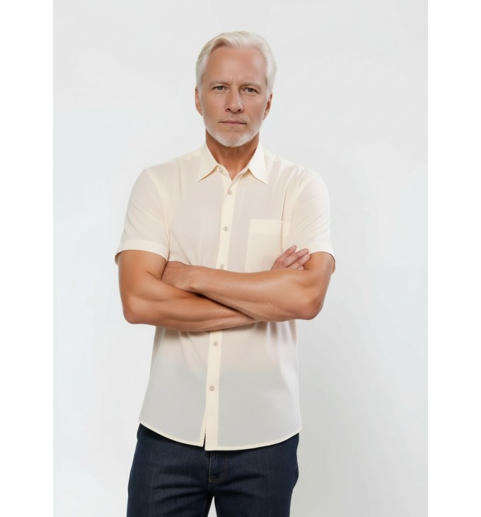 Camisa social pérola masculina de tricoline manga curta