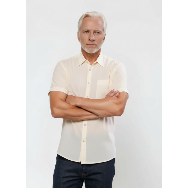 Camisa social pérola masculina de tricoline manga curta