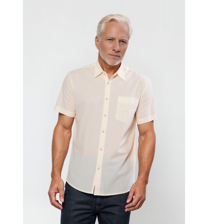 Camisa social pérola masculina de tricoline manga curta