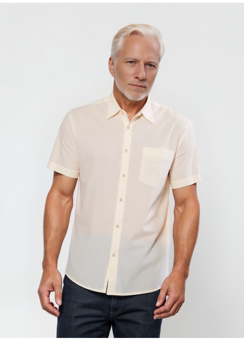 Camisa social pérola masculina de tricoline manga curta