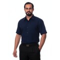 Camisa social azul marinho masculina de tricoline manga curta