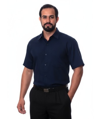 Camisa social azul marinho masculina de tricoline manga curta Camisa social azul marinho masculina de tricoline manga curta