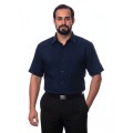 Camisa social azul marinho masculina de tricoline manga curta
