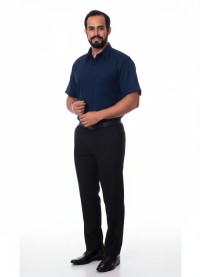 Camisa social azul marinho masculina de tricoline manga curta