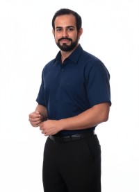 Camisa social azul marinho masculina de tricoline manga curta